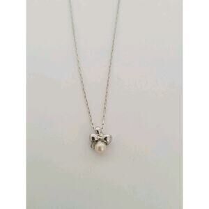 Curreges AC Chain Pedant Necklace 14+2” Silver Bow Peal French Minimalistic